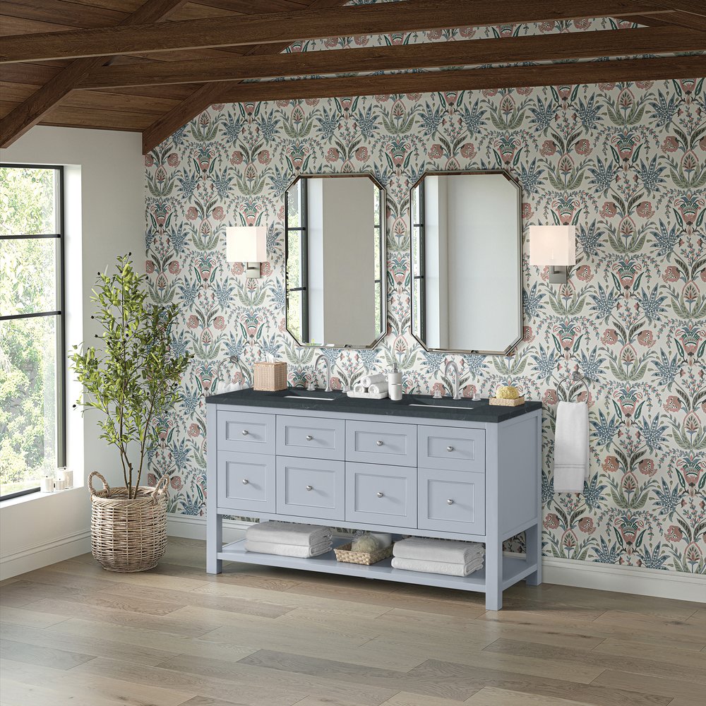James Martin - Breckenridge 60" Double Vanity, Serenity Blue, w/ 3 CM Charcoal Soapstone Quartz Top - 330-V60D-SRB-3CSP view 4