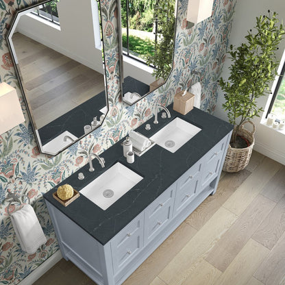 James Martin - Breckenridge 60" Double Vanity, Serenity Blue, w/ 3 CM Charcoal Soapstone Quartz Top - 330-V60D-SRB-3CSP view 7