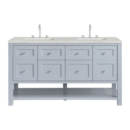 James Martin - Breckenridge 60" Double Vanity, Serenity Blue, w/ 3 CM Eternal Jasmine Pearl Quartz Top w/FreePower Wireless Charger - 330-V60D-SRB-FEJP view 1