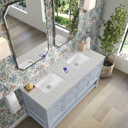 James Martin - Breckenridge 60" Double Vanity, Serenity Blue, w/ 3 CM Eternal Jasmine Pearl Quartz Top w/FreePower Wireless Charger - 330-V60D-SRB-FEJP view 8