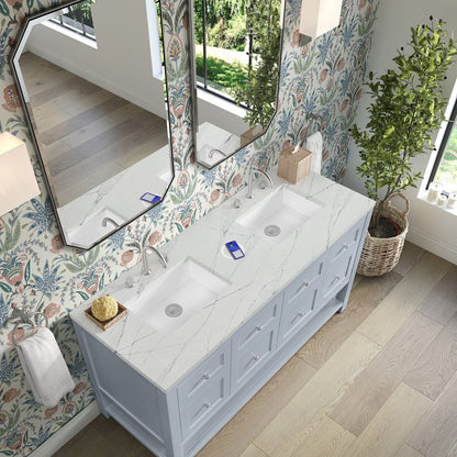 James Martin - Breckenridge 60" Double Vanity, Serenity Blue, w/ 3 CM Ethereal Noctis Quartz Top w/FreePower Wireless Charger - 330-V60D-SRB-FENC view 8