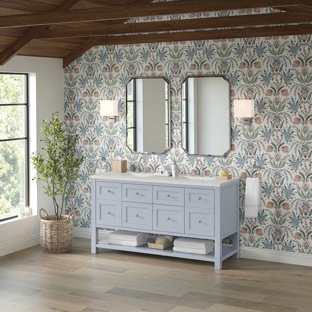 James Martin - Breckenridge 60" Double Vanity, Serenity Blue, w/ 3 CM Lime Delight Quartz Top - 330-V60D-SRB-3LDL view 4