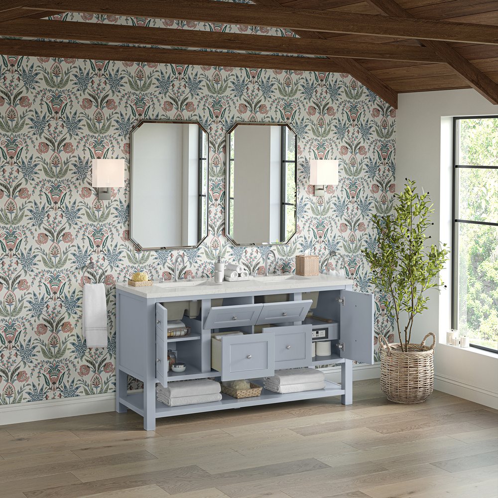 James Martin - Breckenridge 60" Double Vanity, Serenity Blue, w/ 3 CM Lime Delight Quartz Top - 330-V60D-SRB-3LDL view 5