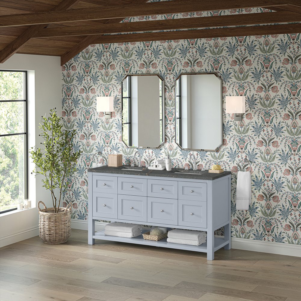 James Martin - Breckenridge 60" Double Vanity, Serenity Blue w/ 3 CM Parisien Bleu Top - 330-V60D-SRB-3PBL view 4