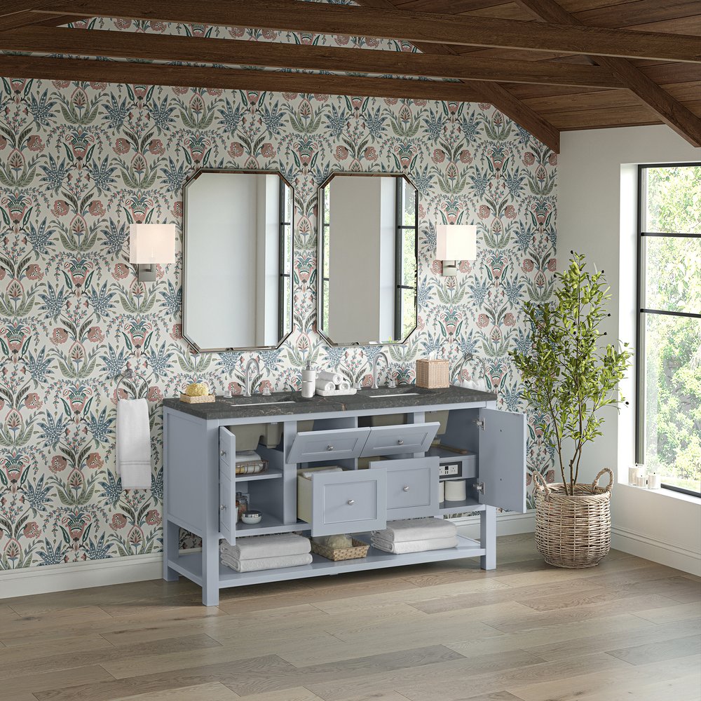 James Martin - Breckenridge 60" Double Vanity, Serenity Blue w/ 3 CM Parisien Bleu Top - 330-V60D-SRB-3PBL view 5
