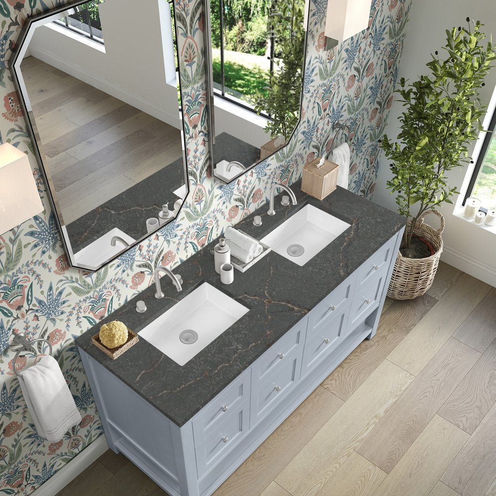James Martin - Breckenridge 60" Double Vanity, Serenity Blue w/ 3 CM Parisien Bleu Top - 330-V60D-SRB-3PBL view 7