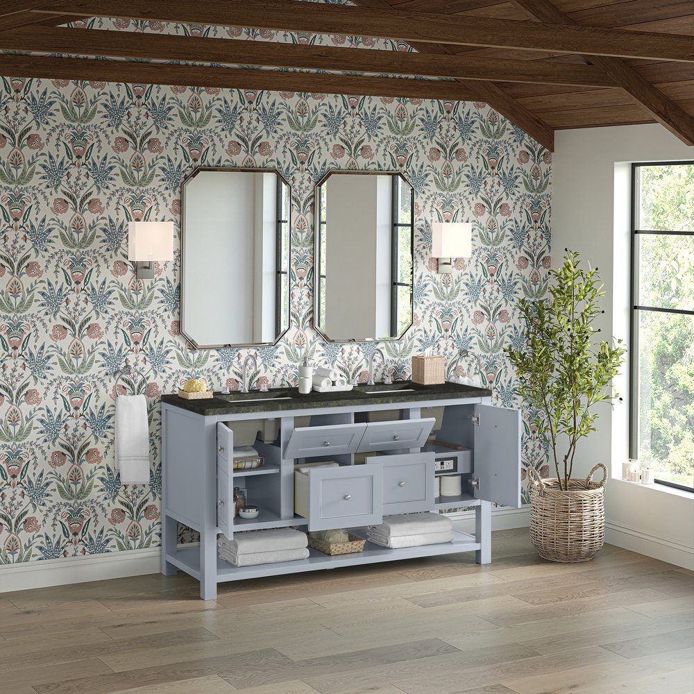James Martin - Breckenridge 60" Double Vanity, Serenity Blue, w/ 3 CM Phantome Eclos Top - 330-V60D-SRB-3PHT view 5