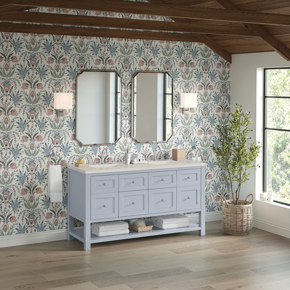 James Martin - Breckenridge 60" Double Vanity, Serenity Blue, w/ 3 CM Siberian Silestone Top - 330-V60D-SRB-3SFR view 4