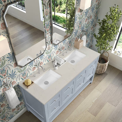 James Martin - Breckenridge 60" Double Vanity, Serenity Blue, w/ 3 CM Siberian Silestone Top - 330-V60D-SRB-3SFR view 7