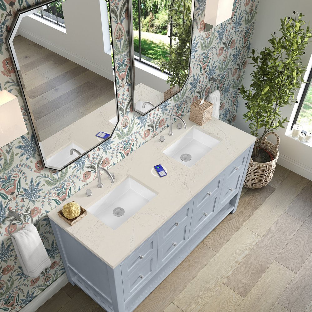 James Martin - Breckenridge 60" Double Vanity, Serenity Blue, w/ 3 CM Siberian Silestone Top w/FreePower Wireless Charger - 330-V60D-SRB-FSFR view 7