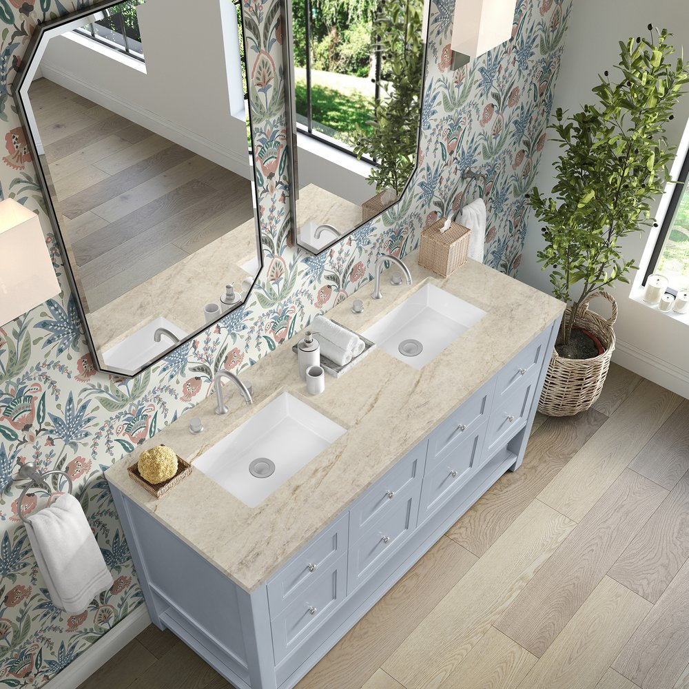 James Martin - Breckenridge 60" Double Vanity, Serenity Blue, w/ 3 CM Tajnar Eclos Top - 330-V60D-SRB-3TJR view 7