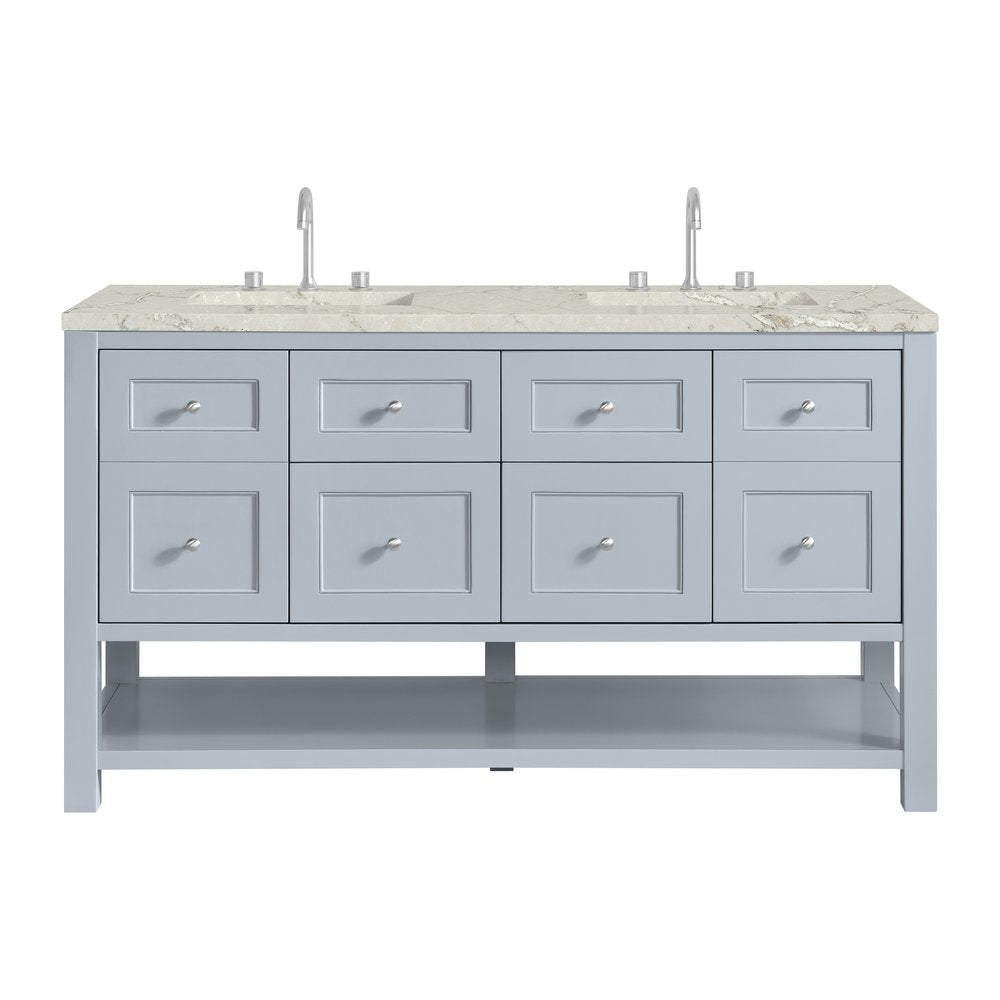 James Martin - Breckenridge 60" Double Vanity, Serenity Blue, w/ 3 CM Victorian Silver Quartz Top - 330-V60D-SRB-3VSL view 1