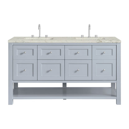 James Martin - Breckenridge 60" Double Vanity, Serenity Blue, w/ 3 CM Victorian Silver Quartz Top - 330-V60D-SRB-3VSL view 1