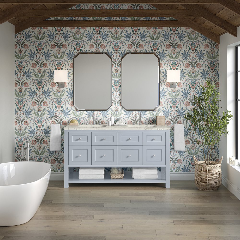 James Martin - Breckenridge 60" Double Vanity, Serenity Blue, w/ 3 CM Victorian Silver Quartz Top - 330-V60D-SRB-3VSL view 3