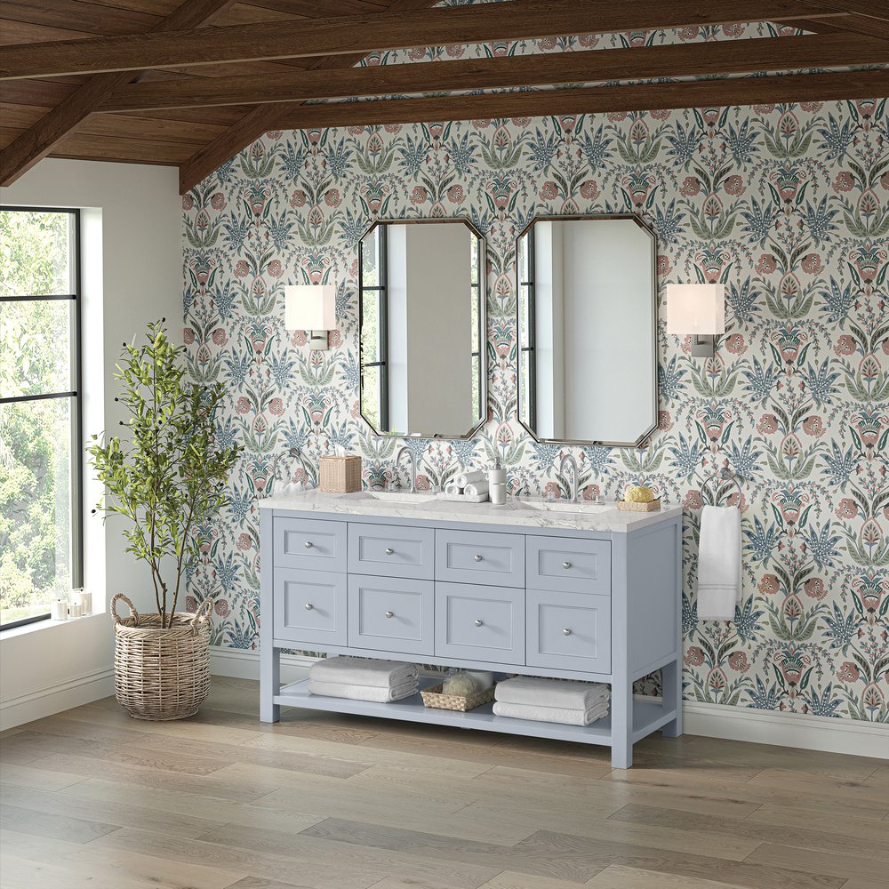 James Martin - Breckenridge 60" Double Vanity, Serenity Blue, w/ 3 CM Victorian Silver Quartz Top - 330-V60D-SRB-3VSL view 4