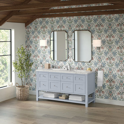 James Martin - Breckenridge 60" Double Vanity, Serenity Blue, w/ 3 CM Victorian Silver Quartz Top - 330-V60D-SRB-3VSL view 4