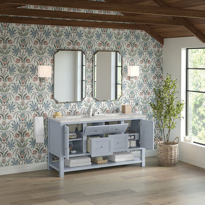 James Martin - Breckenridge 60" Double Vanity, Serenity Blue, w/ 3 CM Victorian Silver Quartz Top - 330-V60D-SRB-3VSL view 5