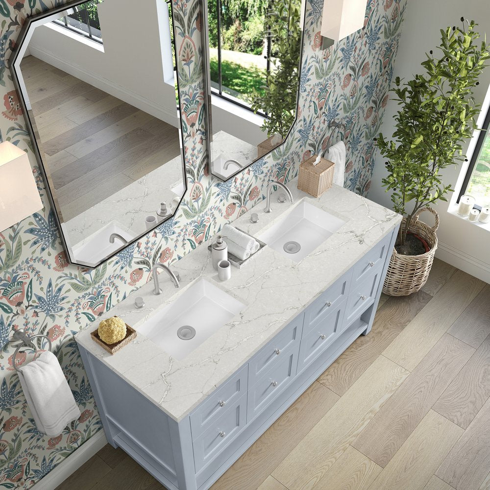 James Martin - Breckenridge 60" Double Vanity, Serenity Blue, w/ 3 CM Victorian Silver Quartz Top - 330-V60D-SRB-3VSL view 7