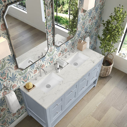 James Martin - Breckenridge 60" Double Vanity, Serenity Blue, w/ 3 CM Victorian Silver Quartz Top - 330-V60D-SRB-3VSL view 7