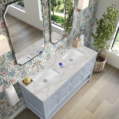 James Martin - Breckenridge 60" Double Vanity, Serenity Blue, w/ 3 CM Victorian Silver Quartz Top w/FreePower Wireless Charger - 330-V60D-SRB-FVSL view 9