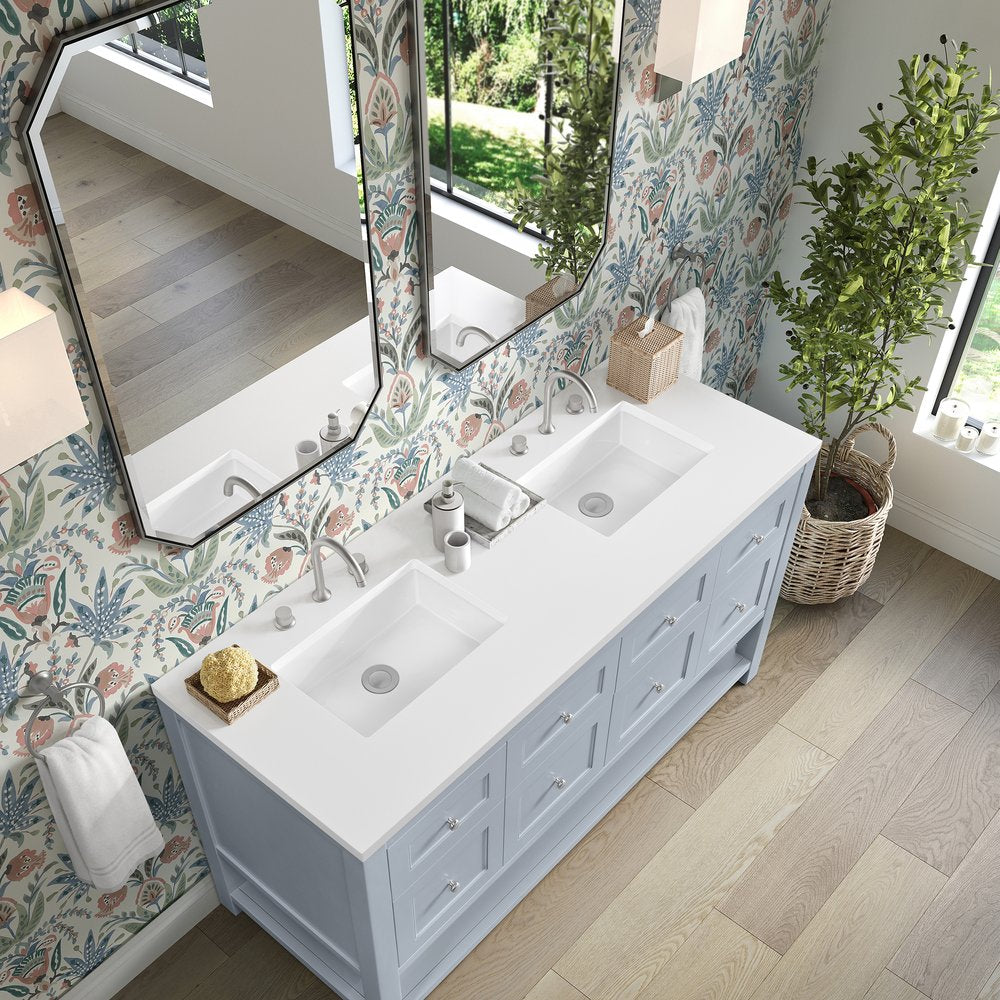James Martin - Breckenridge 60" Double Vanity, Serenity Blue, w/ 3 CM White Zeus Quartz Top - 330-V60D-SRB-3WZ view 7