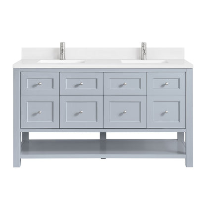 James Martin - Breckenridge 60" Double Vanity, Serenity Blue, w/ Single Hole 3 CM White Zeus Quartz Top & Backsplash - 330-V60D-SRB-1WZ view 1