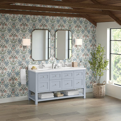James Martin - Breckenridge 60" Double Vanity, Serenity Blue, w/ Single Hole 3 CM White Zeus Quartz Top & Backsplash - 330-V60D-SRB-1WZ view 4