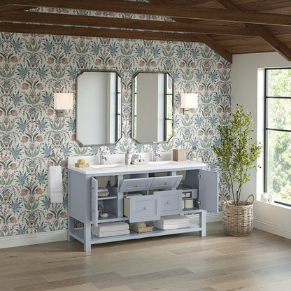 James Martin - Breckenridge 60" Double Vanity, Serenity Blue, w/ Single Hole 3 CM White Zeus Quartz Top & Backsplash - 330-V60D-SRB-1WZ view 5