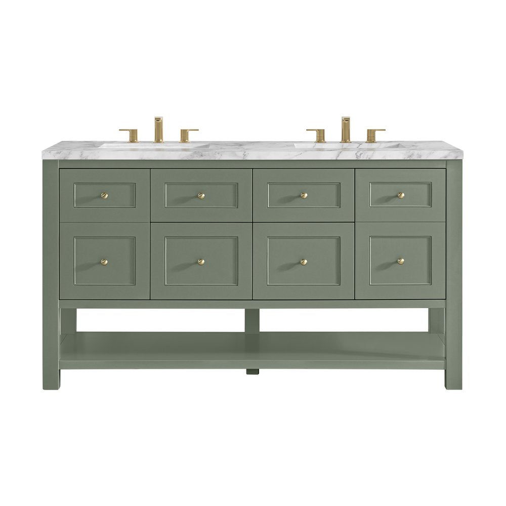 James Martin - Breckenridge 60" Double Vanity, Smokey Celadon, w/ 3 CM Carrara Marble Top - 330-V60D-SC-3CAR view 1
