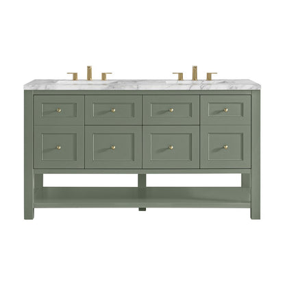 James Martin - Breckenridge 60" Double Vanity, Smokey Celadon, w/ 3 CM Carrara Marble Top - 330-V60D-SC-3CAR view 1