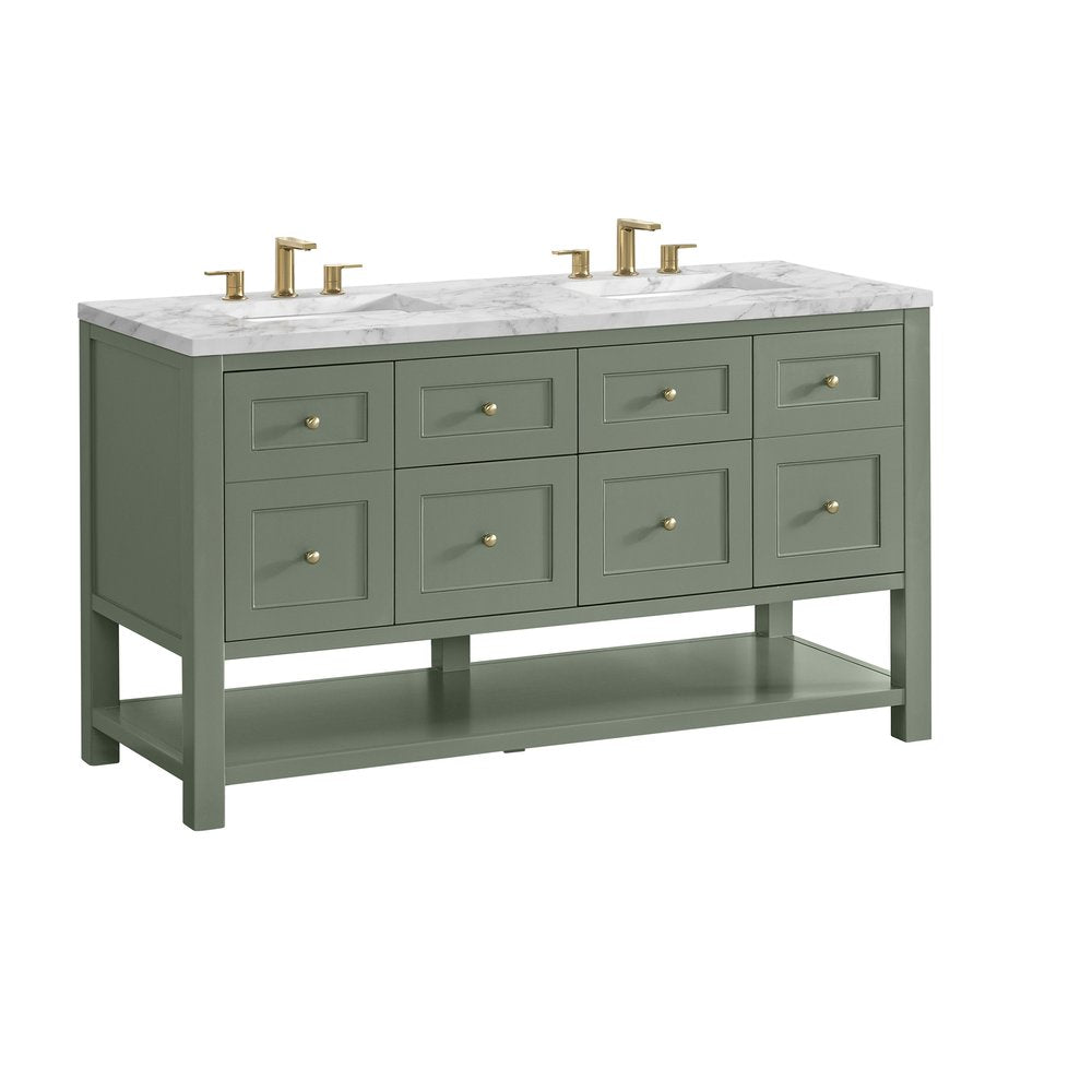 James Martin - Breckenridge 60" Double Vanity, Smokey Celadon, w/ 3 CM Carrara Marble Top - 330-V60D-SC-3CAR view 10