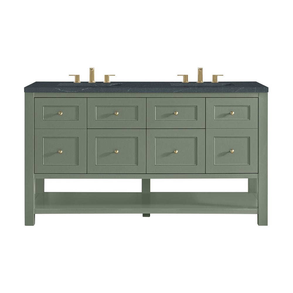 James Martin - Breckenridge 60" Double Vanity, Smokey Celadon, w/ 3 CM Charcoal Soapstone Quartz Top - 330-V60D-SC-3CSP view 1