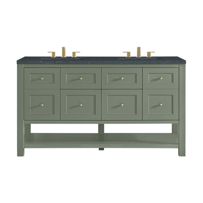 James Martin - Breckenridge 60" Double Vanity, Smokey Celadon, w/ 3 CM Charcoal Soapstone Quartz Top - 330-V60D-SC-3CSP view 1