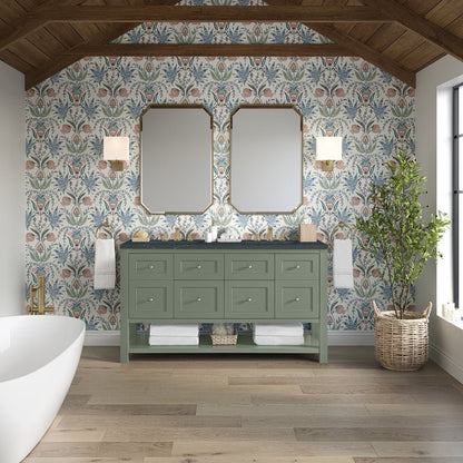 James Martin - Breckenridge 60" Double Vanity, Smokey Celadon, w/ 3 CM Charcoal Soapstone Quartz Top - 330-V60D-SC-3CSP view 3