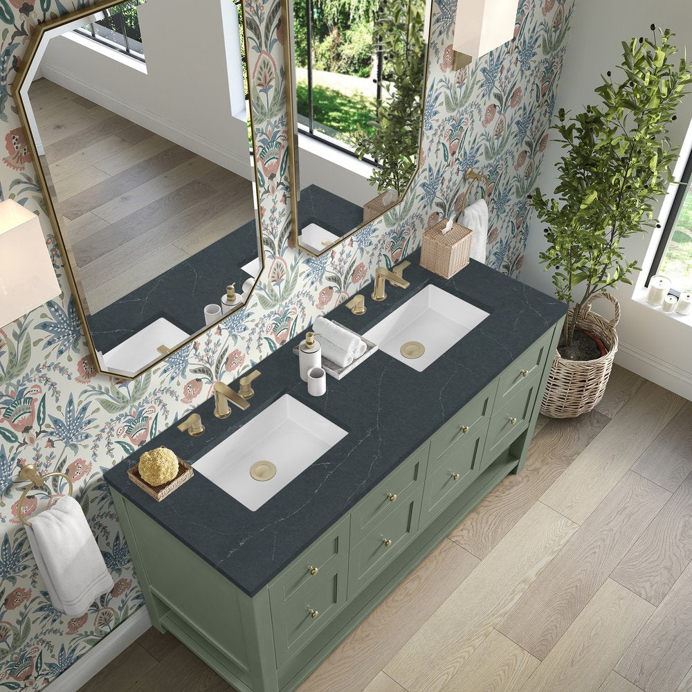 James Martin - Breckenridge 60" Double Vanity, Smokey Celadon, w/ 3 CM Charcoal Soapstone Quartz Top - 330-V60D-SC-3CSP view 7