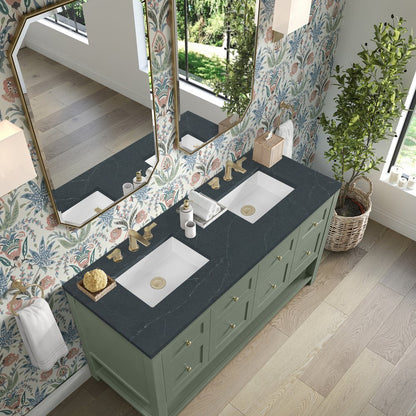 James Martin - Breckenridge 60" Double Vanity, Smokey Celadon, w/ 3 CM Charcoal Soapstone Quartz Top - 330-V60D-SC-3CSP view 7