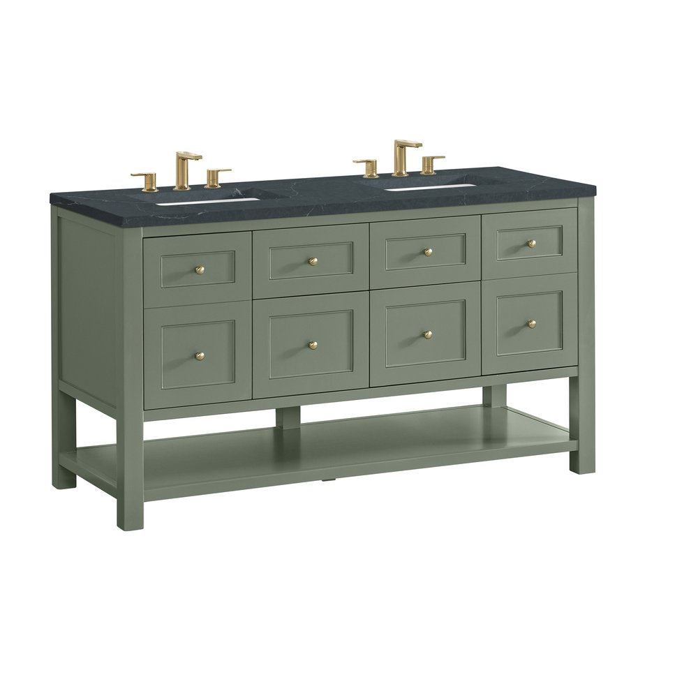 James Martin - Breckenridge 60" Double Vanity, Smokey Celadon, w/ 3 CM Charcoal Soapstone Quartz Top - 330-V60D-SC-3CSP view 10