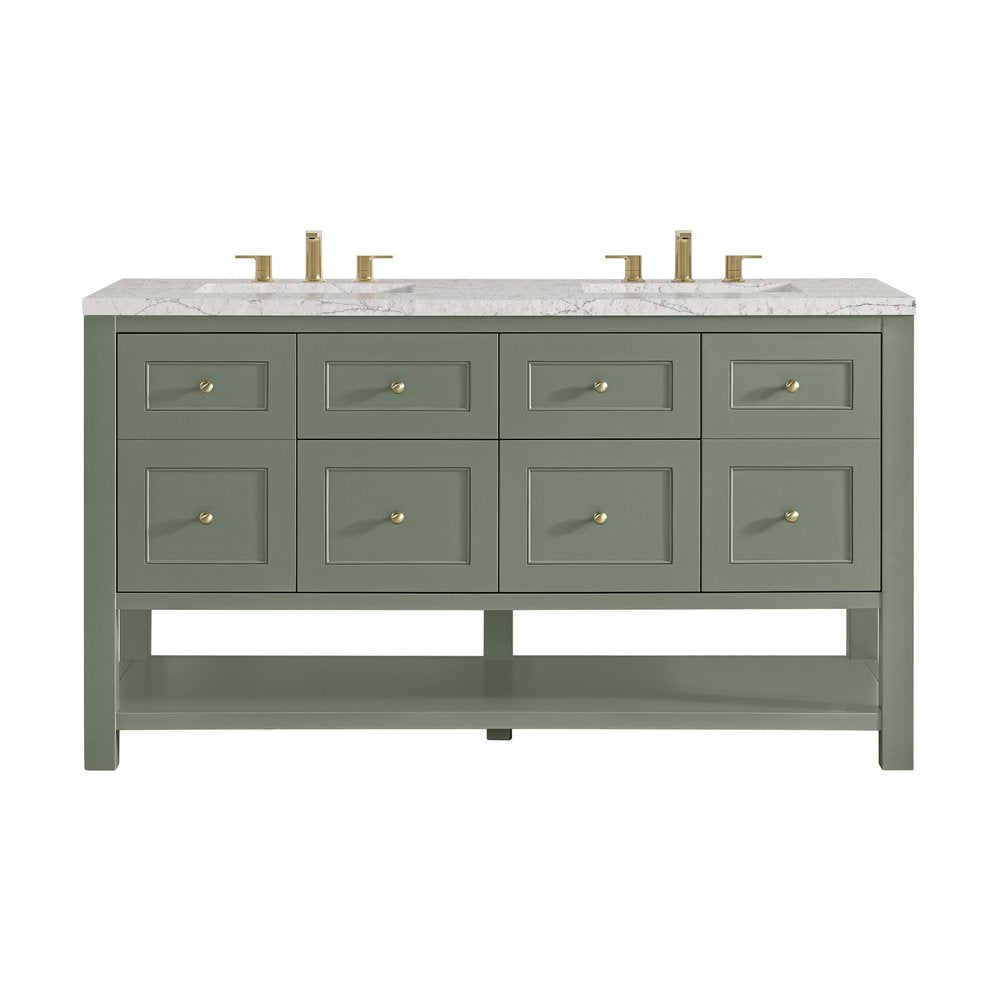 James Martin - Breckenridge 60" Double Vanity, Smokey Celadon, w/ 3 CM Eternal Jasmine Pearl Quartz Top - 330-V60D-SC-3EJP view 1