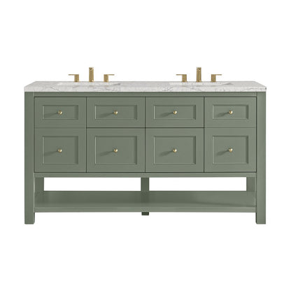 James Martin - Breckenridge 60" Double Vanity, Smokey Celadon, w/ 3 CM Eternal Jasmine Pearl Quartz Top - 330-V60D-SC-3EJP view 1