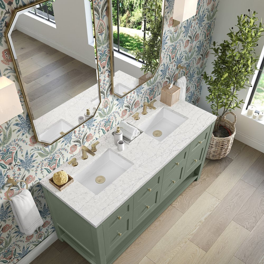James Martin - Breckenridge 60" Double Vanity, Smokey Celadon, w/ 3 CM Eternal Jasmine Pearl Quartz Top - 330-V60D-SC-3EJP view 7