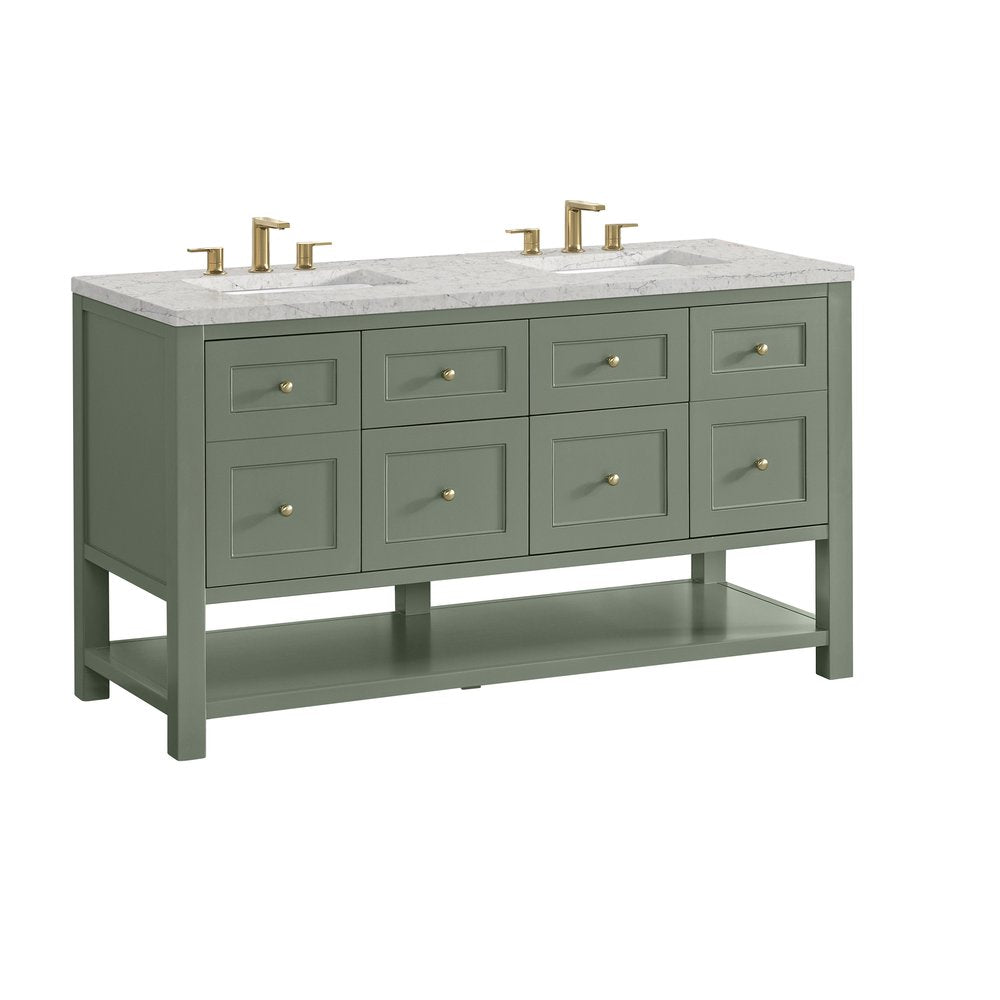 James Martin - Breckenridge 60" Double Vanity, Smokey Celadon, w/ 3 CM Eternal Jasmine Pearl Quartz Top - 330-V60D-SC-3EJP view 10