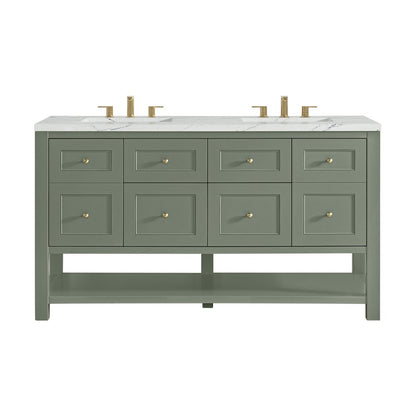 James Martin - Breckenridge 60" Double Vanity, Smokey Celadon, w/ 3 CM Ethereal Noctis Quartz Top - 330-V60D-SC-3ENC view 1