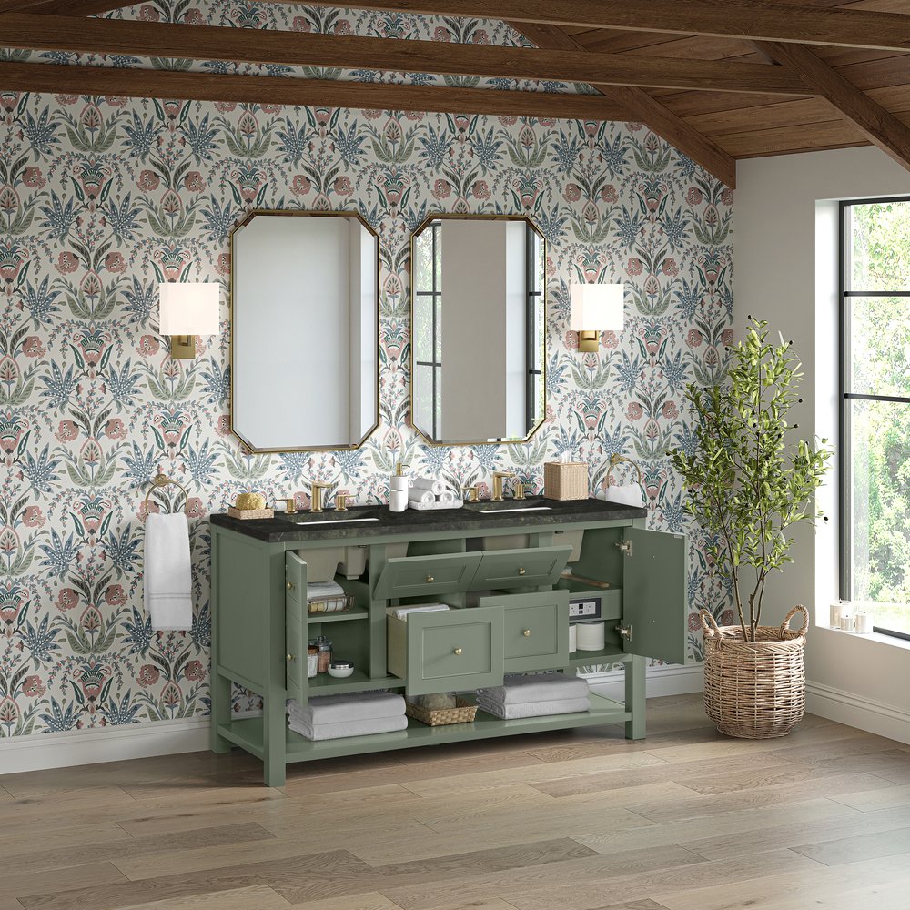 James Martin - Breckenridge 60" Double Vanity, Smokey Celadon, w/ 3 CM Phantome Eclos Top - 330-V60D-SC-3PHT view 5