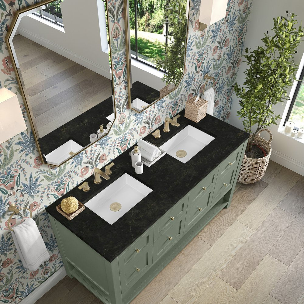 James Martin - Breckenridge 60" Double Vanity, Smokey Celadon, w/ 3 CM Phantome Eclos Top - 330-V60D-SC-3PHT view 7
