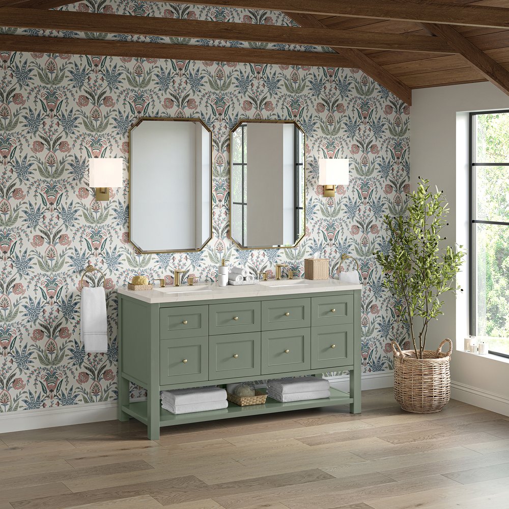 James Martin - Breckenridge 60" Double Vanity, Smokey Celadon, w/ 3 CM Siberian Silestone Top - 330-V60D-SC-3SFR view 4
