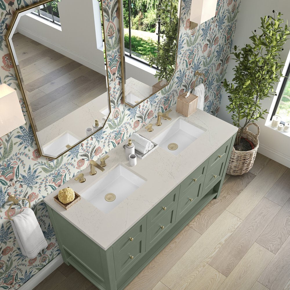 James Martin - Breckenridge 60" Double Vanity, Smokey Celadon, w/ 3 CM Siberian Silestone Top - 330-V60D-SC-3SFR view 7