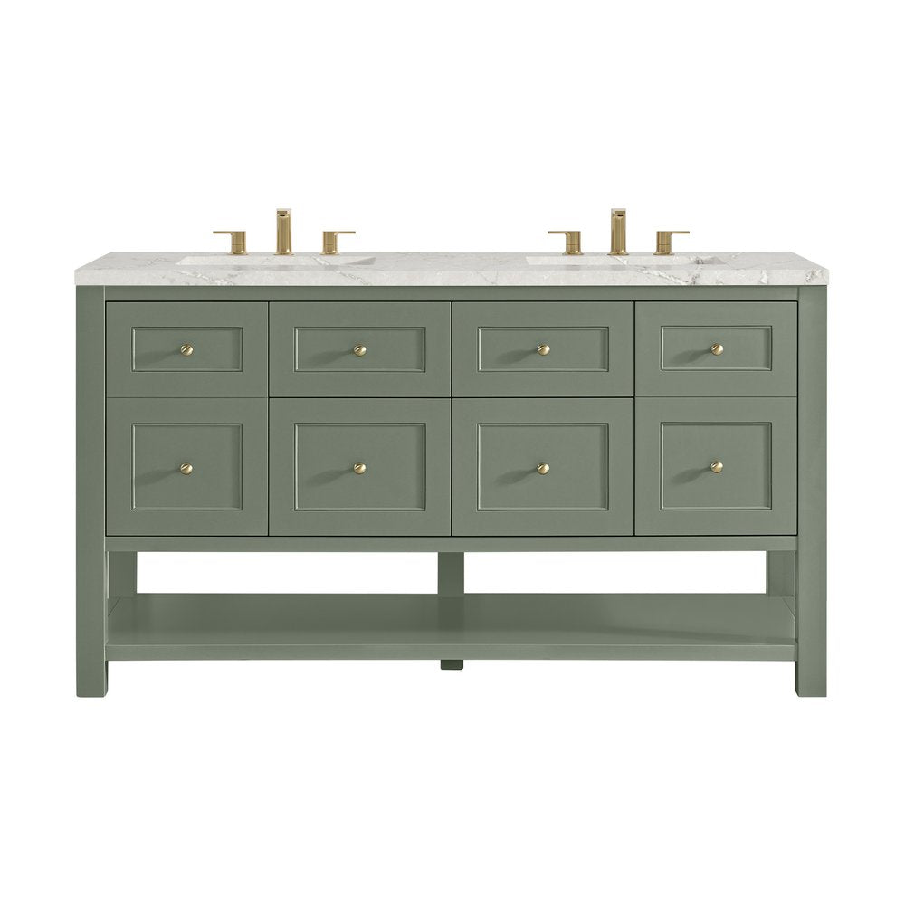 James Martin - Breckenridge 60" Double Vanity, Smokey Celadon, w/ 3 CM Victorian Silver Quartz Top - 330-V60D-SC-3VSL view 1