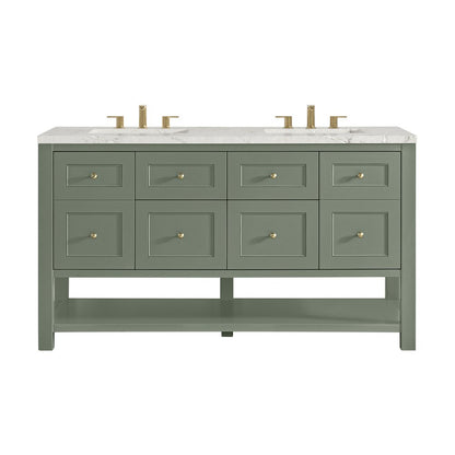 James Martin - Breckenridge 60" Double Vanity, Smokey Celadon, w/ 3 CM Victorian Silver Quartz Top - 330-V60D-SC-3VSL view 1