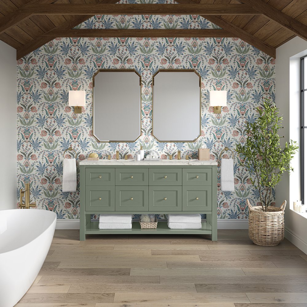James Martin - Breckenridge 60" Double Vanity, Smokey Celadon, w/ 3 CM Victorian Silver Quartz Top - 330-V60D-SC-3VSL view 3