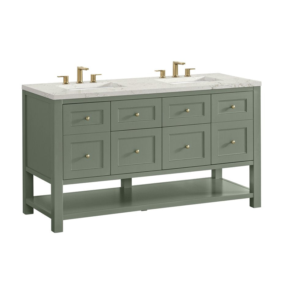James Martin - Breckenridge 60" Double Vanity, Smokey Celadon, w/ 3 CM Victorian Silver Quartz Top - 330-V60D-SC-3VSL view 8